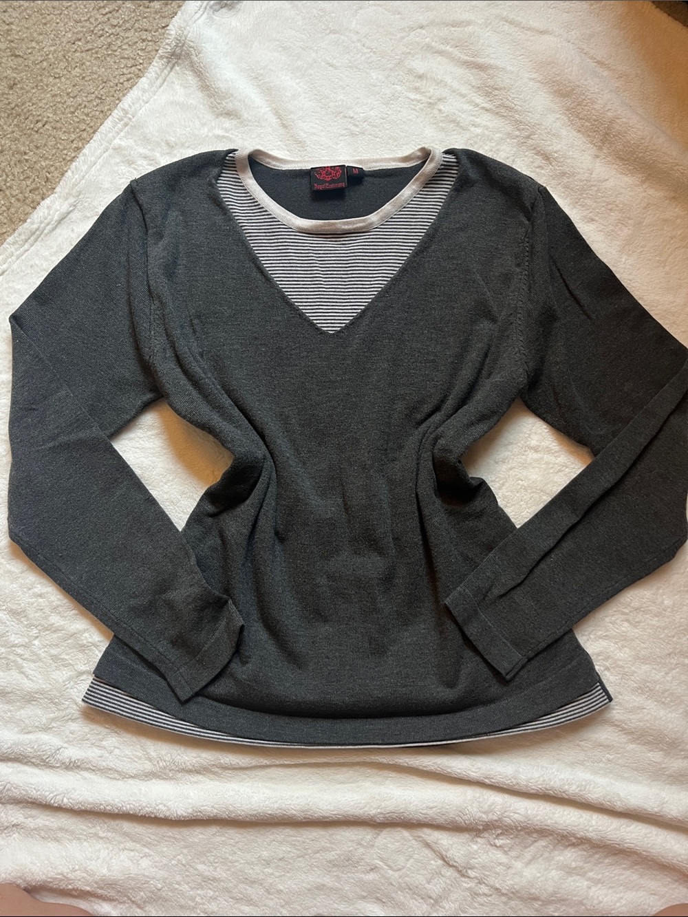 Women’s Charcoal V-Neck Layered-Look Sweater